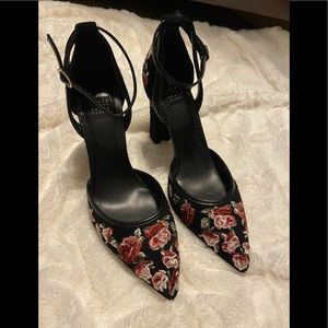 White House Black Market Suede Embroidered Heels